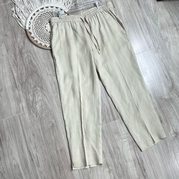 Symple 100% linen pull on‎ pants Size M tan lagenlook boho - Picture 1 of 11